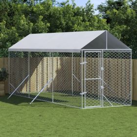 Outdoor Dog Kennel Silver Galvanized steel, Polyethylene Large
