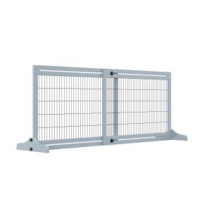 PawHut Freestanding Pet Gate Extra Wide 72" W x 27.25" H Adjustable Dog Cat Fence Blue Gray